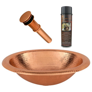 18" Wide Rim Oval Self Rimming Hammered Copper Bathroom Sink, Polished Copper
