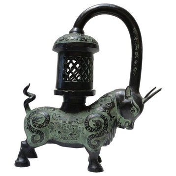 Chinese Green Black Ancient Ox Candle Display Vessel Hvs370