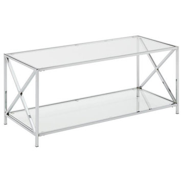 Convenience Concepts Oxford Chrome Coffee Table with Clear Glass Tabletop