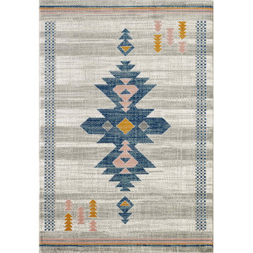 Abani Porto Southwestern Tribal Print Blue And Orange Area Rug, 7'9"x10'2"