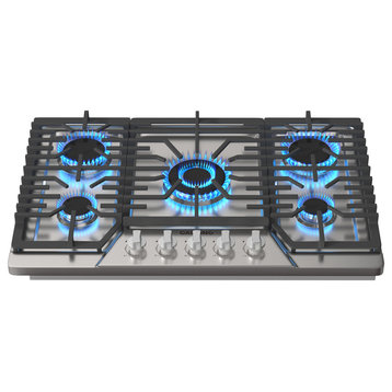 Gas Cooktop 30/36 in with 5 Sealed Burners in Stainless Steel, Built-in Stovet, 30