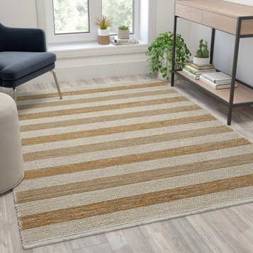 5' x 7' Handwoven Striped Jute Blend Area Rug in Natural Tones