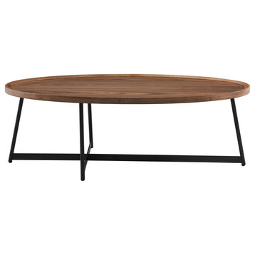 24" Black And Walnut Manufactured Wood Oval Coffee Table, Walnut, Black