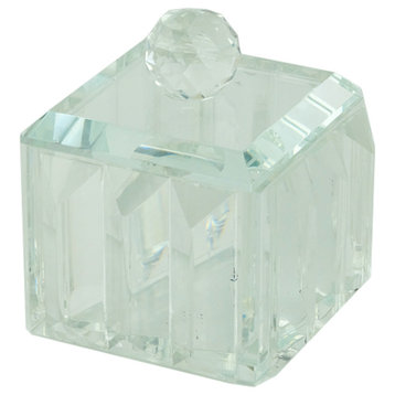 Glass, 4"D Ridged Trinket Box, Clear
