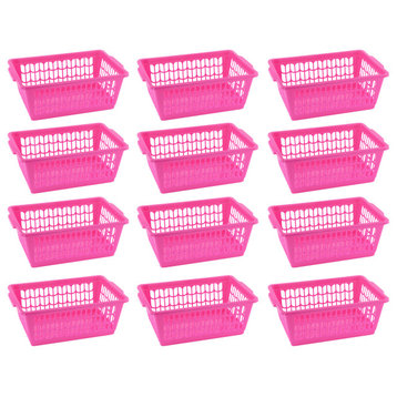 Small Plastic Storage Organizing Basket, Pack of 12, 32-1188-12, Pink