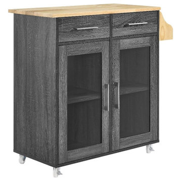 Modway Wood Cuisine Kitchen Cart with Full-Glide Drawers in Charcoal/Natural