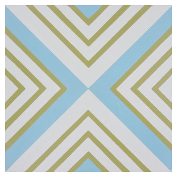 8"x8" Mazagan Handmade Cement Tile, Gold/Blue, Set of 12