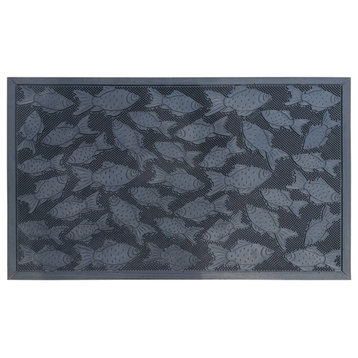 A1HC Rubber Pin Welcome Door Mats 24"x36" for Outdoor Entrance, Gold Fish Black
