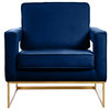 Noah Velvet Accent Chair, Navy, Gold Base