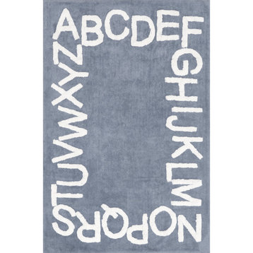 nuLOOM Kids Washable Round Alphabet Rug, Blue Grey 3' x 5'