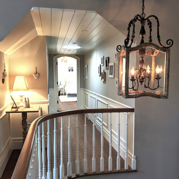 French Country guest room and hallway on Ile de Mai, Boisbriand