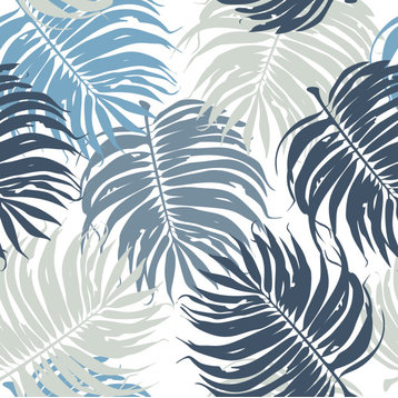 GP1900351 Solid Large Blue Leaves on White Premium Peel and Stick Wallpaper