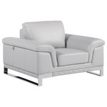 Luxuriant Furniture - Naples Contemporary Genuine Italian Leather Armchair, Light Gray - Enjoy modern style and top-notch relaxation with this Naples Contemporary Light Gray Genuine Italian Leather Armchair. The elegant design and exquisite cushioning provide perfect comfort that will keep you cozy, and the extra padded arms add the perfect finishing touch. Naples Contemporary Light Gray Genuine Italian Leather Armchair will transform your living room with its modern design. With a slick Light Gray Genuine Italian Leather, cushy back, glitzy off chrome accent legs, this armchair seamlessly blends trendy with class, utterly transforming any decor.