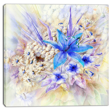 "Flowers, Leaves Watercolor Art", Floral Canvas Art Print, 30"x30"