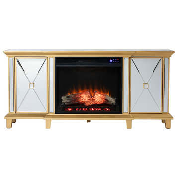 Tinturn Mirrored Touch Screen Electric Fireplace Gold