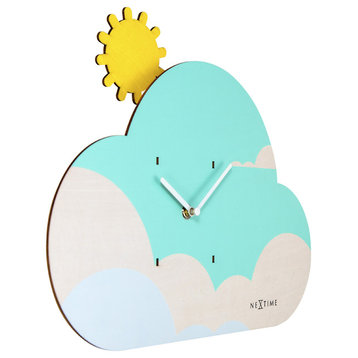 Cloudy Glow in the Dark Wall Clock, Wood, Battery Operated