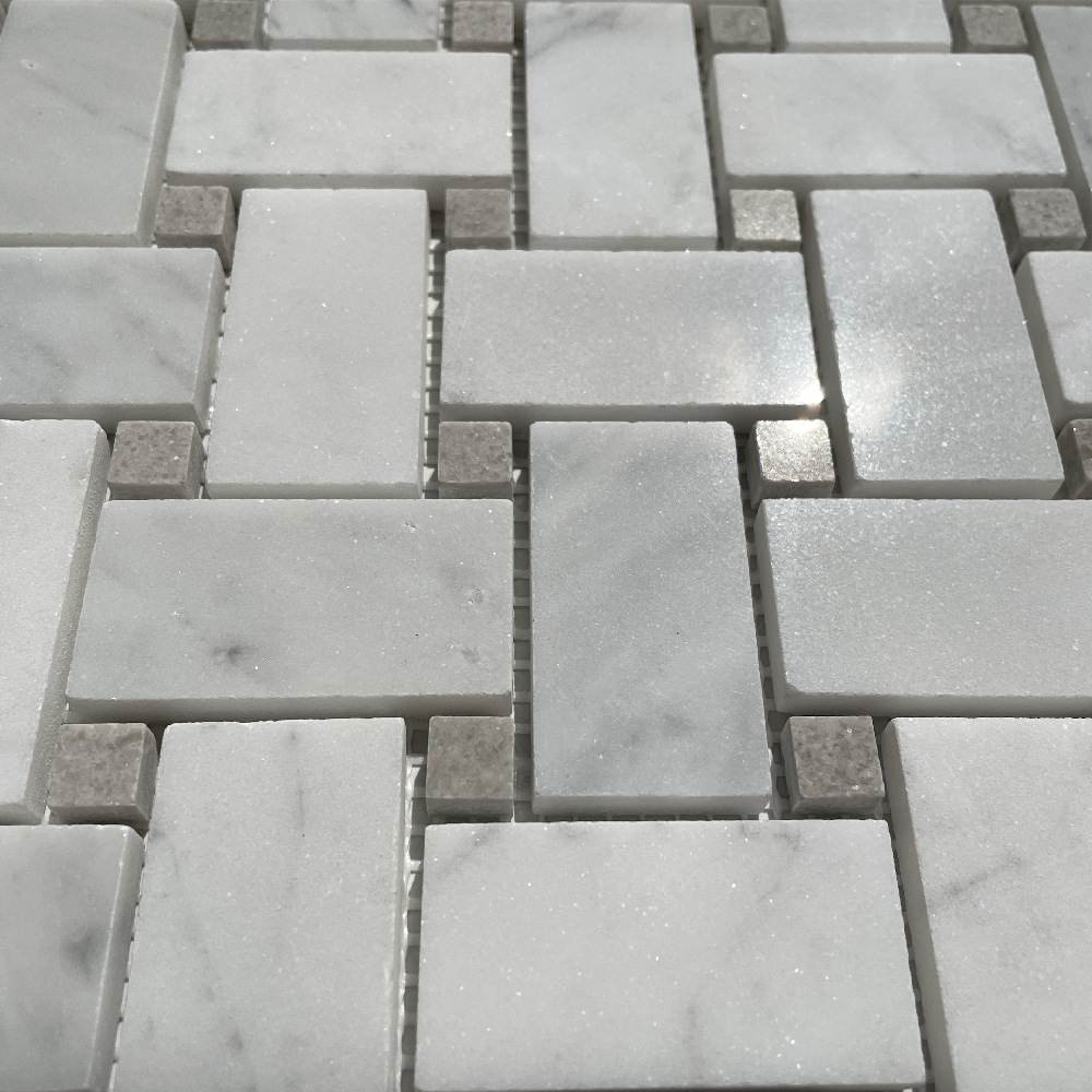 Carrara Venato Marble 1x2 Basketweave Mosaic Tile Gray Dots Polished, 1 sheet
