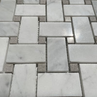 Carrara Venato Marble 1x2 Basketweave Mosaic Tile Gray Dots Polished, 1 sheet