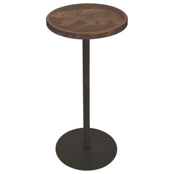 Burnt Sienna Iron and Stained Wood Round Drink Table With Bear