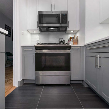 Grey Kitchen with Crystile Wave Backsplash