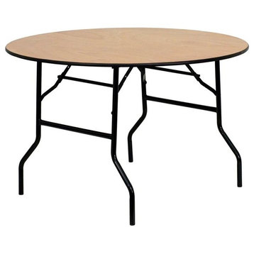 48'' Round Wood Folding Banquet Table With Clear Coated Finished Top