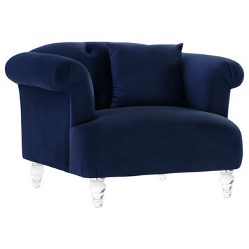 Elegance Contemporary Sofa Chair, Blue Velvet With Acrylic Legs