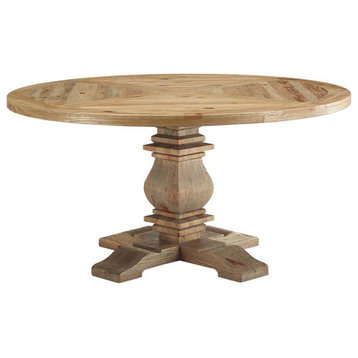 Modway Column 59" Round Modern Pine Wood Dining Table in Brown