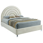 Meridian Furniture - Rainbow Velvet Upholstered Bed, Cream, Full - There's a lot to fall in love with when it comes to this Rainbow full-size velvet bed. This stunning bed is fit for an MVP with its rich cream velvet upholstery covering the headboard, side rails and foot board. This bed rests on thick white acrylic legs for added support and features deep channeled tufting on the headboard for a textural look that's dramatic and elegant all at once.
