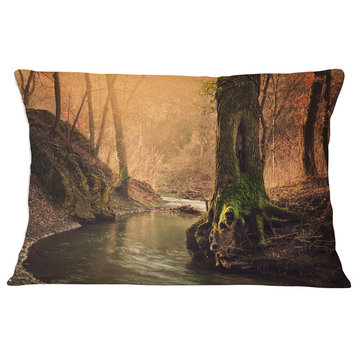 Wild Creek in National Park Modern Forest Throw Pillow, 12"x20"