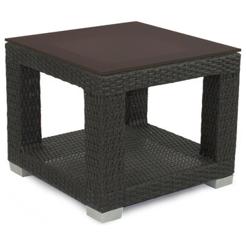 Miami Outdoor End Table With Tempered Glass Top, Signature Espresso Brown