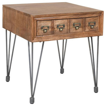 American Vintage End Table with Apothecary Drawers in Medium Brown