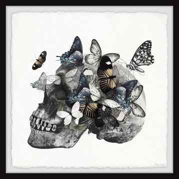 "Butterfly Swarm and Skull" Framed Painting Print, 12x12