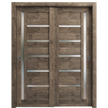 Sliding Closet Bypass Doors 60 x 96 | Quadro 4088 Cognac Oak | Frosted Glass