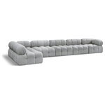 Meridian Furniture - Ames Boucle Fabric L-Shaped Modular Sectional, Grey, 6-Piece: 4 Armless Chair, 2 Corner Chair - Introduce a touch of modern sophistication to your living area with the exquisite Ames Boucle Fabric Sectional. With plush grey boucle fabric and unique design, it will elevate the visual appeal of your living space. This elegant and captivating sectional can be mixed and matched with other pieces from the collection to create an endless array of stunning looks. So, get ready to transform your living area into an inviting and stylish haven with the Ames Boucle Fabric Sectional.