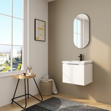 BNK Single Sink Bathroom Vanity with Doors and Side Shelf, White, 24*18