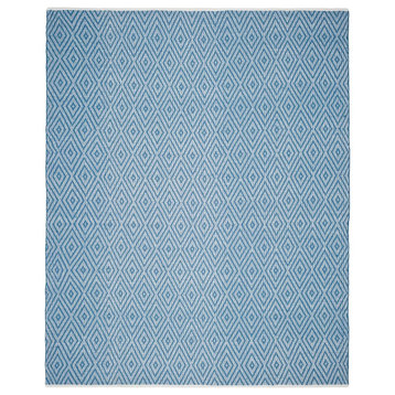 Transitional Area Rug, Geometric Patterned Premium Cotton, Blue/Ivory