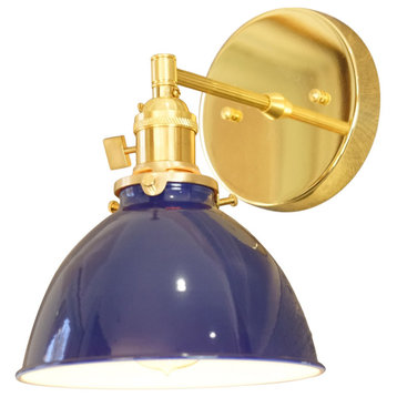 Coastal Cottage 1-Light Brass Wall Sconce, Blue Lamp Shade