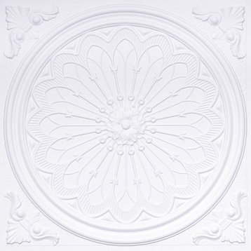24"x24" PVC Faux Tin Ceiling Tiles, Glue-up or Drop-in, Set of 6, White Matte