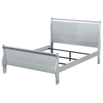 Benzara BM196921 Queen Size Bed with Sleigh Headboard and Footboard, Silver