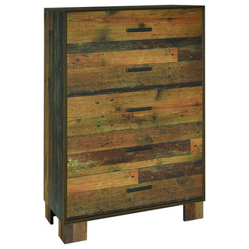 Rustic Vertical Dresser, Asian Tropical Wood With 5 Drawers, Rustic Pine Finish