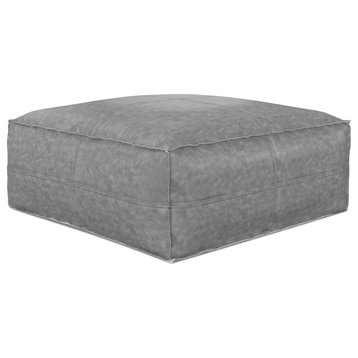 Brody Large Square Coffee Table Pouf, Distressed Gray Vegan Faux Leather