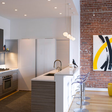 White Modern Loft Kitchen with Eat-In Counter