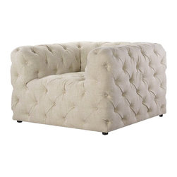Carnegie Tufted Upholstered Club Chair-Beige - Armchairs And Accent Chairs