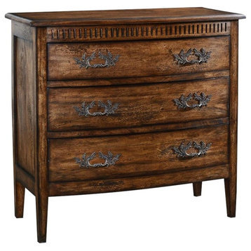 Chest of Drawers Colonial Bow Front Rustic Pecan Solid Wood  3-Drawer