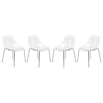 LeisureMod Modern Asbury Dining Chair With Chromed Legs, Set of 4 White
