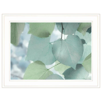 "Aqua Leaves" by Lori Deiter, Framed Print, White Frame