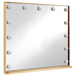 Meridian Furniture - Hollywood Mirror, Gold Stainless Steel Frame - Feel like an aspiring starlet when you get ready in front of this Hollywood mirror. This pretty mirror features a gold stainless steel frame outfitted with lights that frame its perimeter, adding the look and feel of a VIP's dressing room to your bathroom. The gold accents are glamorous and chic, adding to the mirror's beautiful demeanor. Hang it over your dressing table or vanity, or use it as a bathroom mirror.