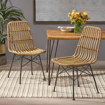 Silverdew Indoor Wicker Dining Chairs, Set of 2, Light Brown/Black