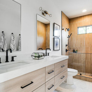 Spa Bathroom with Wood Tile