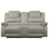 Lexicon Shola Transitional Microfiber Double Glider Reclining Love Seat in Gray
